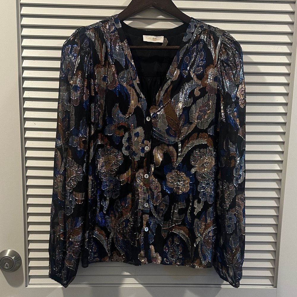 Ramy Brook Black and Blue Sequin Blouse